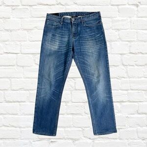 Armani Jeans 11 oz. Slim Fit Medium Wash Blue Denim Cropped, Size 32